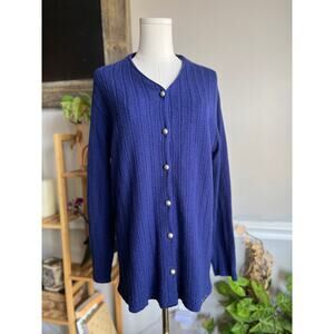 Vintage Y2K Geiger Blue Cardigan Sweater Cableknit Wool Size 42 Large